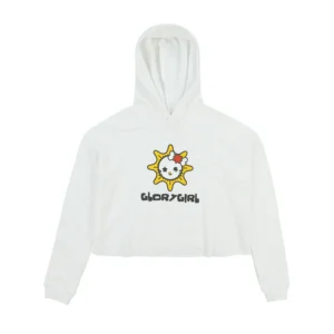 Glo Kitty Crop Hoodie (White)